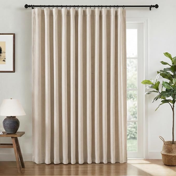 INOVADAY Linen Textured 100% Blackout Sliding Door Curtains 102x96 Oatmeal | 1 Panel, Extra Wide Sliding Glass Door Curtains for Patio, Blackout Curtains for Bedroom, Thermal Insulated