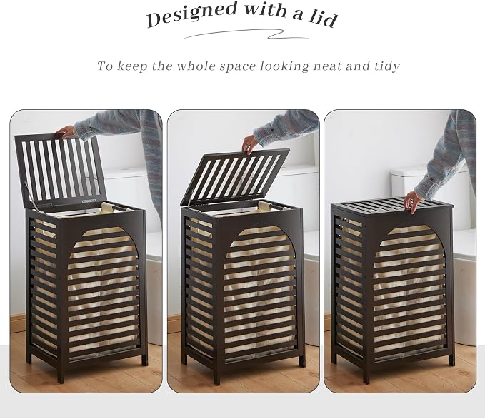 Laundry Hamper with Lid,Bamboo Large Waterproof Clothes Laundry Basket,Removable Washing Bags with Handles,clothes basket (Brown)