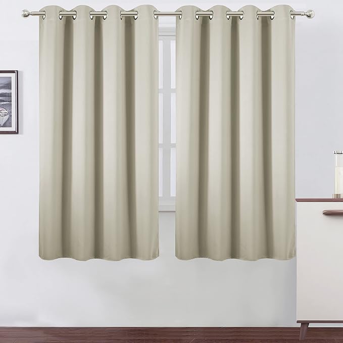 Light Beige Blackout Curtains 66 x 63 Inch Length/Set of 2 Curtain Panels/Thermal Insulated Room Darkening Blackout Curtains for Bedroom