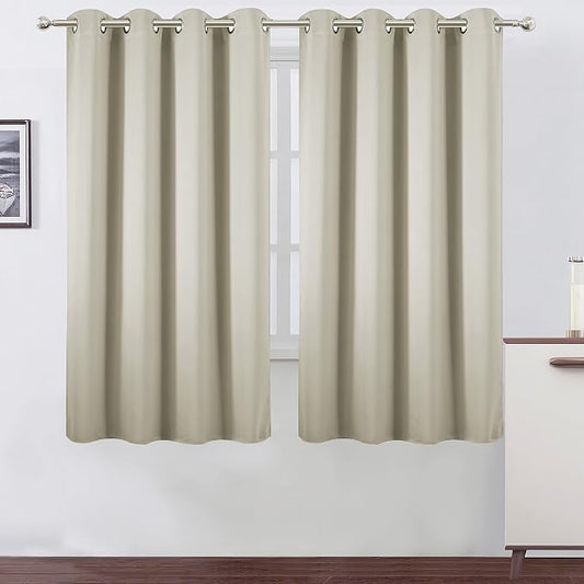 Light Beige Blackout Curtains 66 x 63 Inch Length/Set of 2 Curtain Panels/Thermal Insulated Room Darkening Blackout Curtains for Bedroom