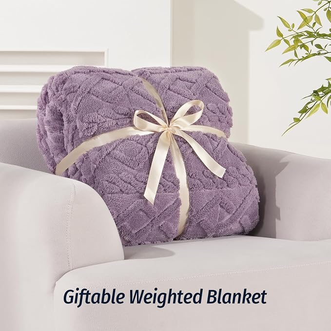 Sherpa Weighted Blankets for Sleeping Queen 60" x 80" 20 lbs Purple | Relax Body & Mind, Even Weight Distribution, Dual Sided Soft Heavy Throw Blankets, Jacquard Knitted, Chunky Fluffy, Warm Hug