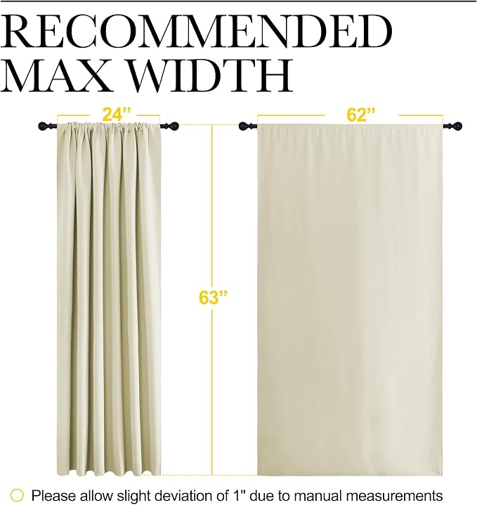 NICETOWN Blackout Curtains for Bedroom, Home Decorations Thermal Insulated Solid Rod Pocket Blackout Drapes for Cafe (Beige, One Pair, 62 x 63-inch)