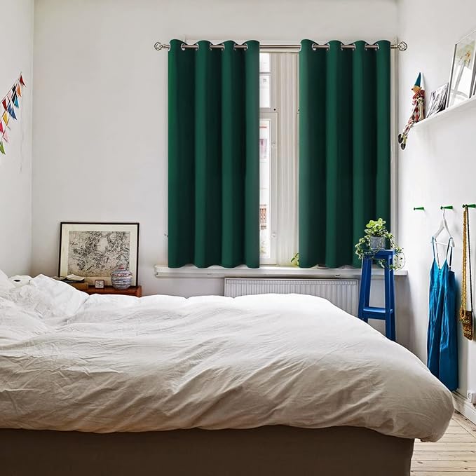 BGment Emerald Green Blackout Curtains for Bedroom 54 Inch Long - 2 Panels | Grommet Top, Black Out, Room Darkening, Sunblock, Thermal Insulated, Window Drapes for Kids Boys Room, 46x54 Inch