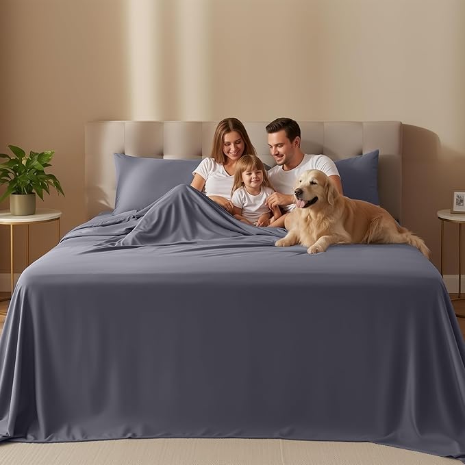Queen Sheets Set, 4 Pieces 16" Deep Pocket Hotel Luxury Bed Sheets, Grey | Extra Soft Bedsheet Set, Comfy & Breathable Cooling Sheets, Wrinkle & Fade Resistant, Fitted Sheet, Flat Sheet, 2 Pillowcases