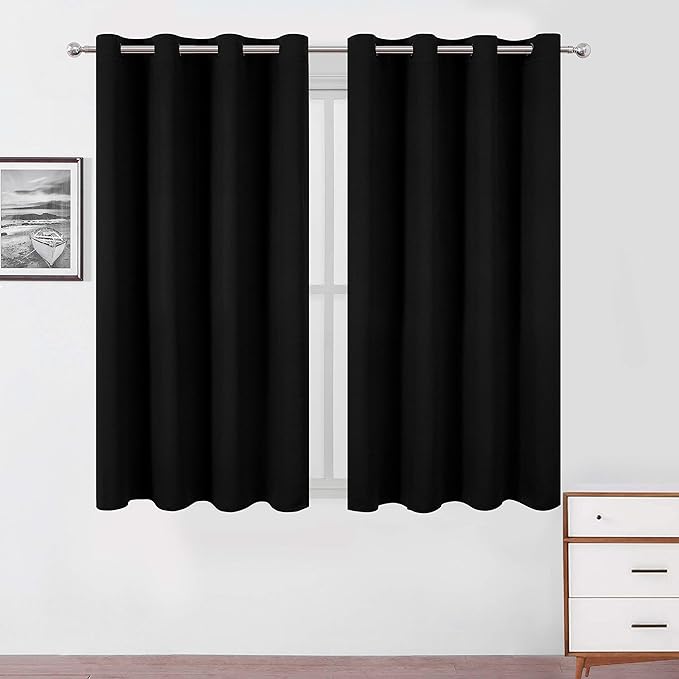 Black Blackout Curtains 52 x 63 Inch Length/Set of 2 Curtain Panels/Thermal Insulated Room Darkening Curtains for Bedroom and Living Room