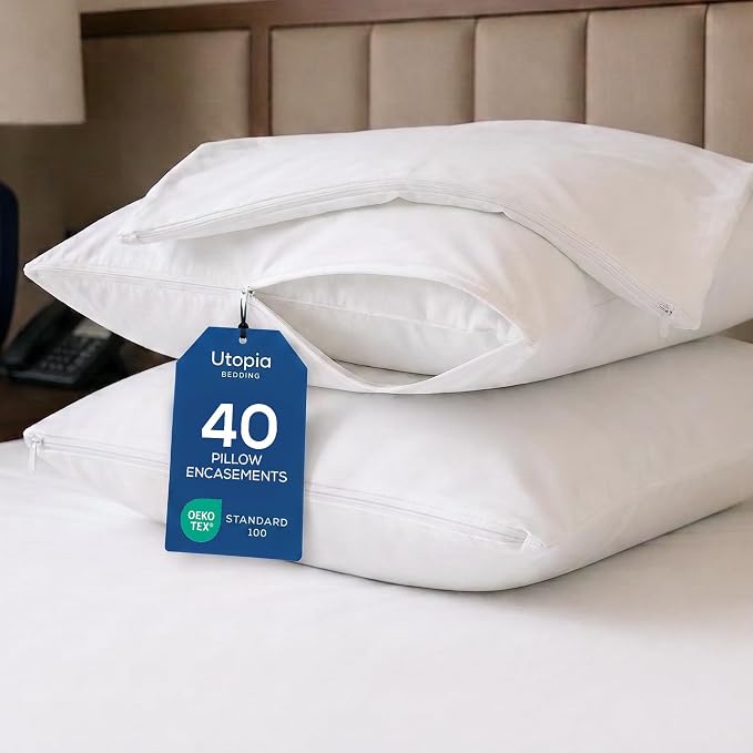 Utopia Bedding Premium 100% Waterproof Pillow Protectors with Zipper King Size (Set of 40), Bed Bug and Dust Mite Proof Zippered Pillow Covers, Pillow Encasement Cases, White