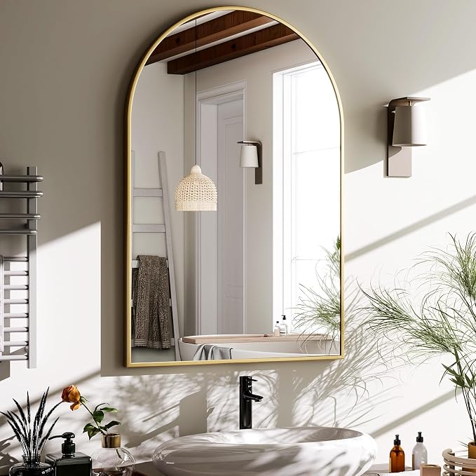 HARRITPURE 20"x30" Arched Bathroom Mirror Wall Mounted Gold Arch Mirror | Aluminum Alloy Frame Modern Mirror for Living Room, Bedroom and Entryway