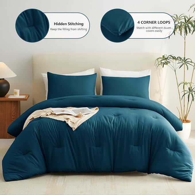 King Comforter Set, 3 Pieces Down Alternative Bedding, Lyons Blue | 270 GSM All Season Comforter with 4 Corner Ties for Use as a Duvet Insert, OEKO-TEX Certified, 2 Pillowcases, 102 x 90 in