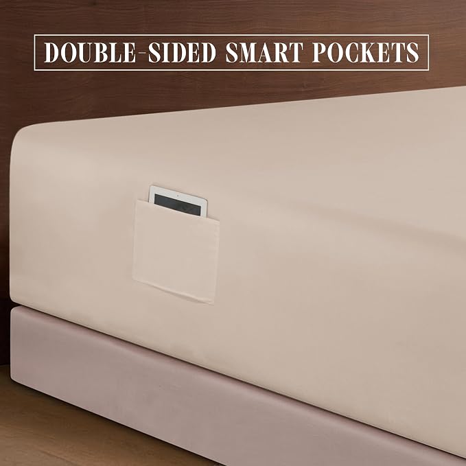 Elegant Comfort Luxurious 1500 Premium Hotel Quality Microfiber 4-Piece Sheet Set, 18-24 Inches Deep - Extra Deep Pocket Sheets - Ultra Soft 4PC Deep Pocket Sheets, Queen, Cream