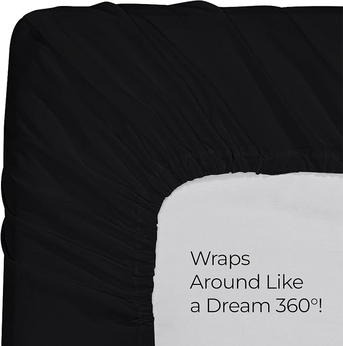Full Fitted Sheet, Ultra Soft Fits Up to 16 Inch Deep Pocket, Black | Hotel Comfort, Cooling & Breathable Cotton like Polyester, Easy Fit, Wrinkle & Fade Resistant, Snug Fit, Easy Care, Oeko-Tex