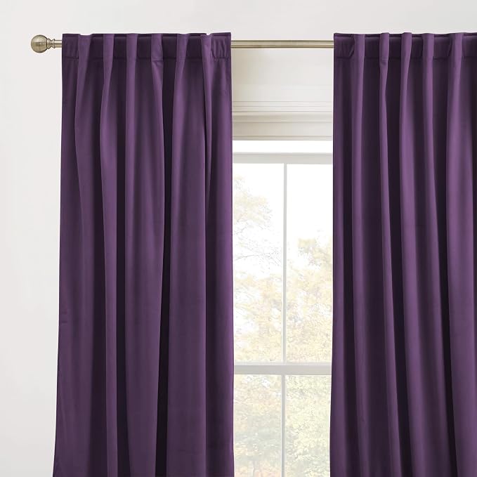 RYB HOME Purple Velvet Blackout Curtains for Bedroom 63 inches Length | Thermal Insulated, Privacy UV Heat Blocking, Luxurious Soft Fabric, Back Tab, Drapes for Nursery Office, W42 x L63, 2 Panels