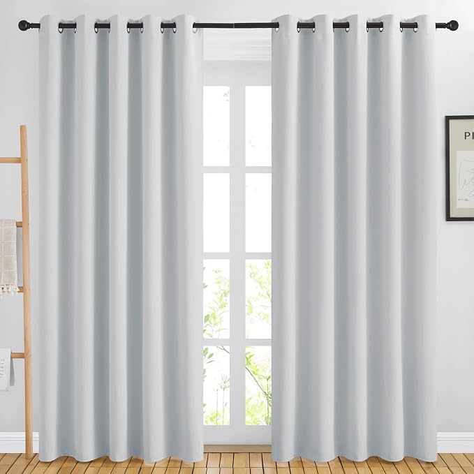 NICETOWN Blackout Curtains Panels, 2 Panels, 66 x 80-inch, Greyish White | 3 Pass Microfiber Noise Reducing Thermal Insulated Solid Ring Top Blackout Window Drapes for Living Room