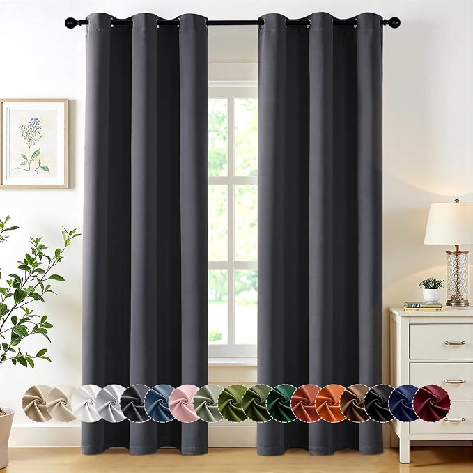 MIULEE Blackout Curtains for Bedroom 2 Panels 40 x 80 Inch Long Dark Grey | Thermal Insulated, Living Room Darkening Grommet Drapes, Noise Reducing, Light Blocking Window Treatments