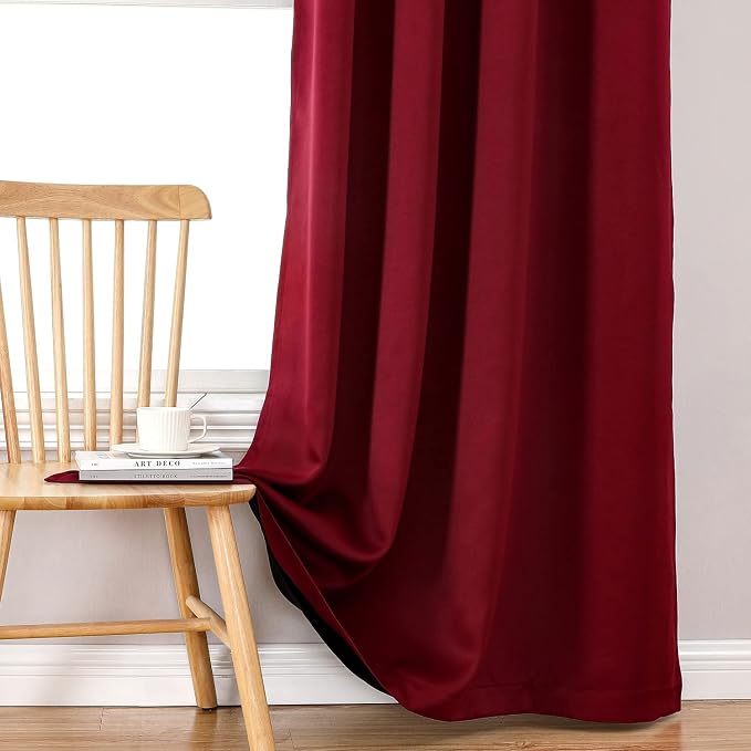 ChrisDowa 100% Blackout Curtains for Bedroom 84 Inches Long 2 Panels Set | 2 Thick Layers, Thermal Insulated, Light Blocking, Grommet, Window Treatment, Living Room Drapes, Burgundy, 42 x 84 Inch