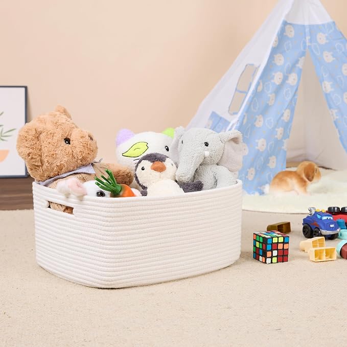 MiniArk Large Storage Baskets for Shelves, 17 x 13 x 7.5” Closet Organizers Bins for Clothes Blanket Towels, Baby Nursery, Toy Baskets Box, Woven Rope Baskets, 3 Packs Off White