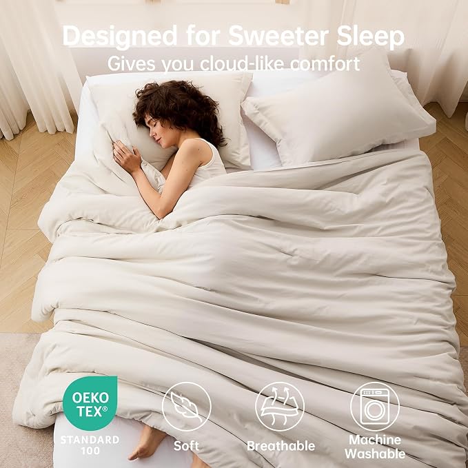 Beige Full Comforter Sets, All Season Ultra Soft Down Alternative Bedding - 3 Piece Lightweight Bed Set Includes 1 Comforter (82"x86") and 2 Pillow Shams (20"x26")