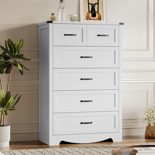 BORNOON Tall 6-Drawer Dresser for Bedroom, Modern Wooden Chest of Drawers with Metal Handles, Anti-Tipping Design, Sturdy and Stable Storage Organizer for Living Room, Entryway, Home Office