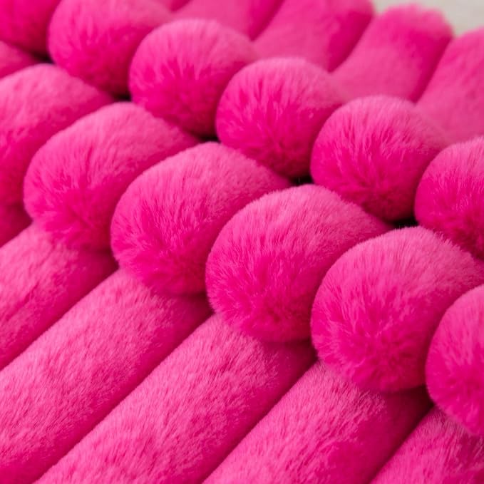 ZLINA Hot Pink Striped Faux Fur Throw Pillow Covers 20 x 20 Inch | 2‑Pack, boho striped pillow covers,velvet back,fuzzy plush cushion covers , for sofa bed livingroom home decor