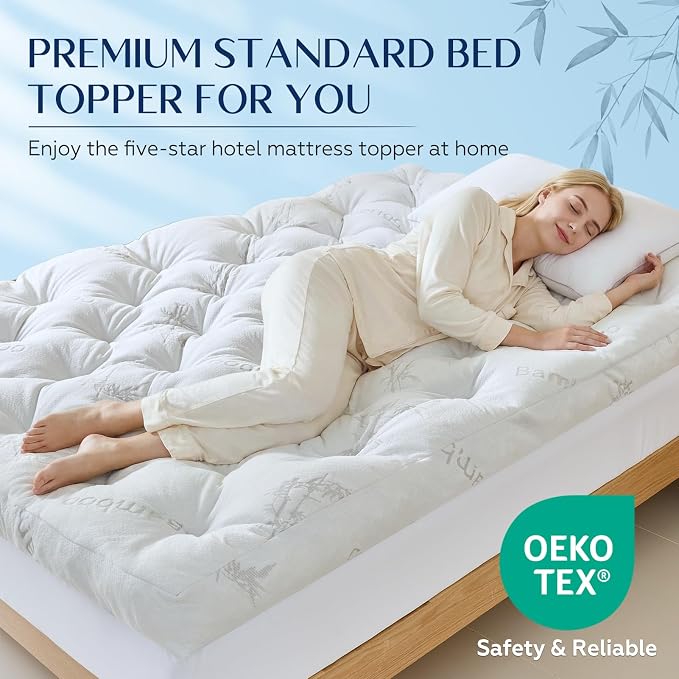 5 Inch Cooling Bamboo Viscose Mattress Topper Queen Size,60x80 in,2000 GSM | Queen Bamboo Mattress Pad Cover,Gel Memory Foam Filling,Viscose Made From Bamboo Pillow Top,Pain Relief,For Hot Sleppers