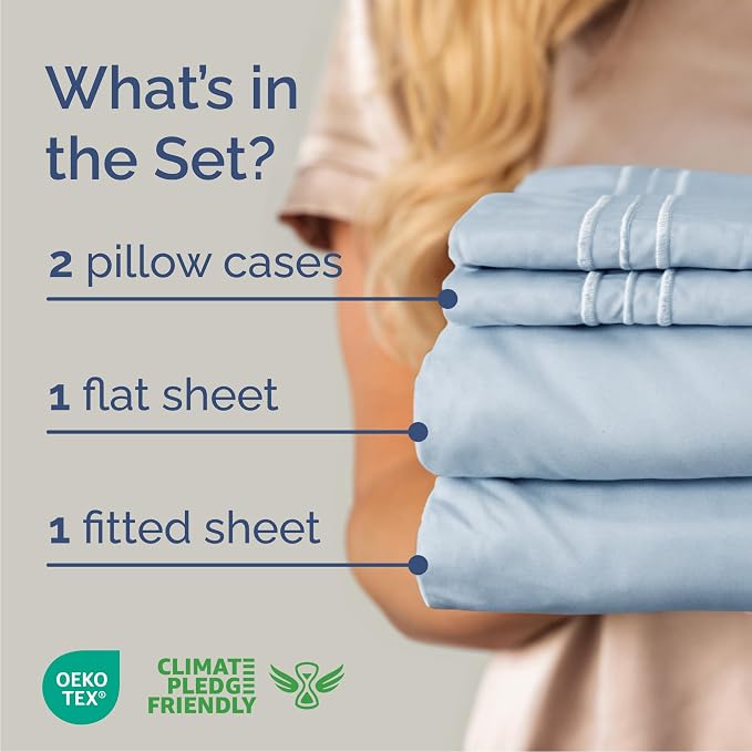 Queen Size 4 Piece Sheet Set - Comfy Breathable & Cooling Sheets - Sky Blue | Hotel Luxury Bed Sheets for Women & Men, Deep Pockets, Easy-Fit, Extra Soft and Wrinkle Free Sheets, Oeko-Tex Bed Sheet Set