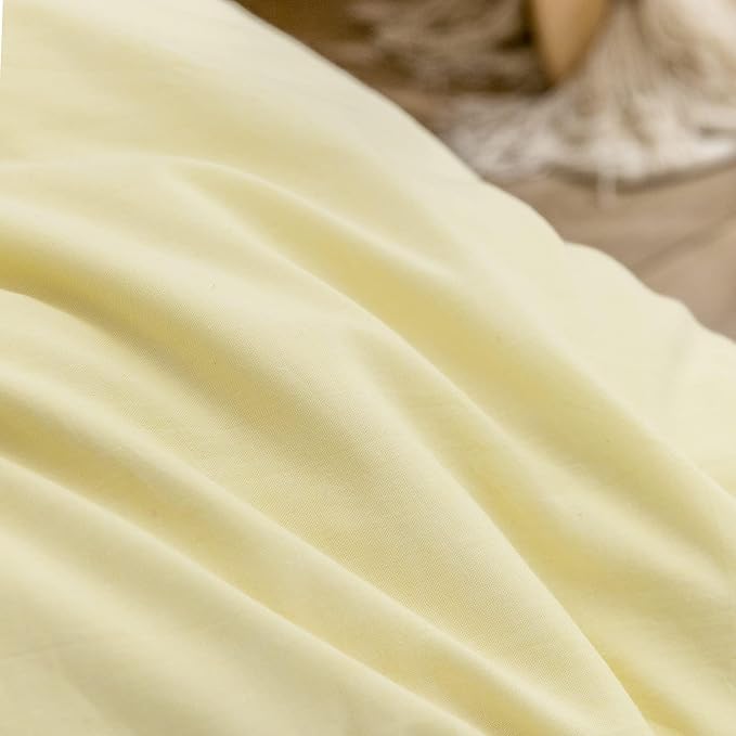 BESTOUCH Cotton Solid Duvet Cover Set Linen Feel Light Yellow Alaska King | 100% Washed Cotton, Soft Wrinkle Texture, Hidden Zipper, 8 Ties, Breathable Lightweight Durable Comfy, 3 Pcs No Insert