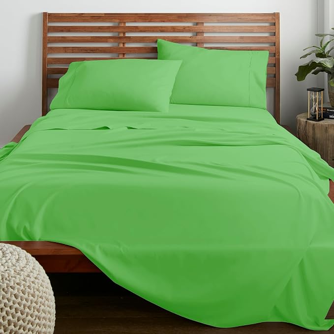 American Home Collection California King Sheet Set - Ultra-Soft Microfiber 15-Inch Deep Pocket - Wrinkle Free and Fade Resistant (Lime Green)