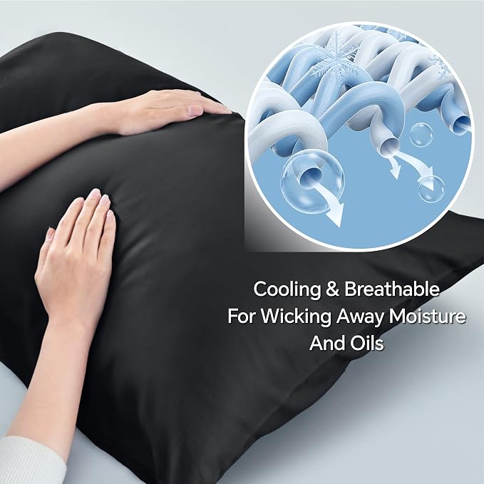 BEDELITE Body Pillow Pillowcase, Rayon from Bamboo, Black, 20"x54" | Cooling and Breathable Body Pillow Cover for Hot Sleepers & Night Sweats, Silky Soft Full Long Pillow Case, Envelope Closure