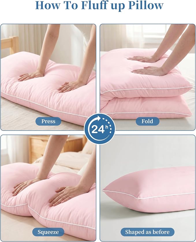 YZ HOME Full Body Pillow Insert -Large Long Bed Pillow for Side Sleeper | Full Body Pillow for Adults, Adjustable Height, Long Sleeping Breathable Bed Pillow-(Pink, 20x54'')