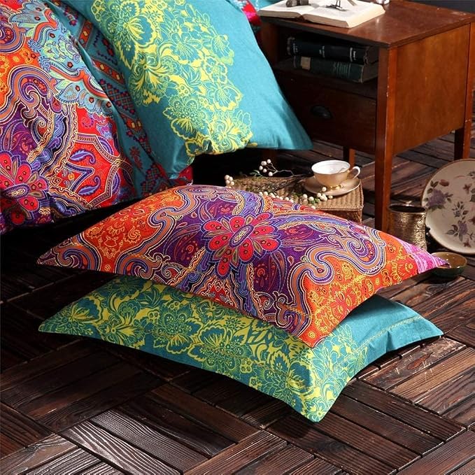 Boho Twin Comforter Set Soft Chic Bedding Twin Comforter Set 2 Pieces Lightweight Exotic Red Teal Bohemian Mandala Colorful Retro Printed Comforter Set for All Seasons Luxury Comfy