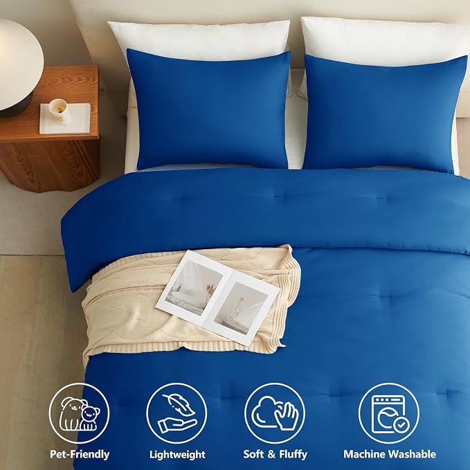 King Comforter Set, 3 Pieces Down Alternative Bedding, Classic Blue | 270 GSM All Season Comforter with 4 Corner Ties for Use as a Duvet Insert, OEKO-TEX Certified, 2 Pillowcases, 102 x 90 in