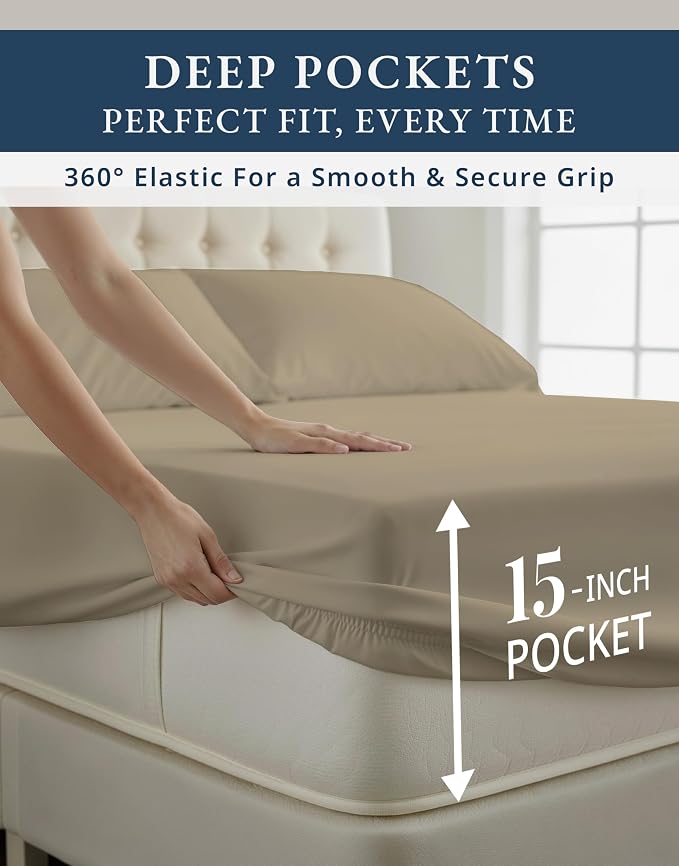 LANE LINEN Sleep Number Split King Sheets Egyptian Cotton Sateen - Linen | Split King Cotton Sheets - 5-Piece Set, For Guests And Everyday Use, For A Silky Hotel-Style Bed, Luxe Sheen, Plush