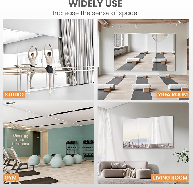 pertetey 48 x 32 in Home Gym Mirrors, Frameless, 2-Pack | Tempered Glass, Full Body View, Wall Mounted for Yoga, Exercise, Dance Studio