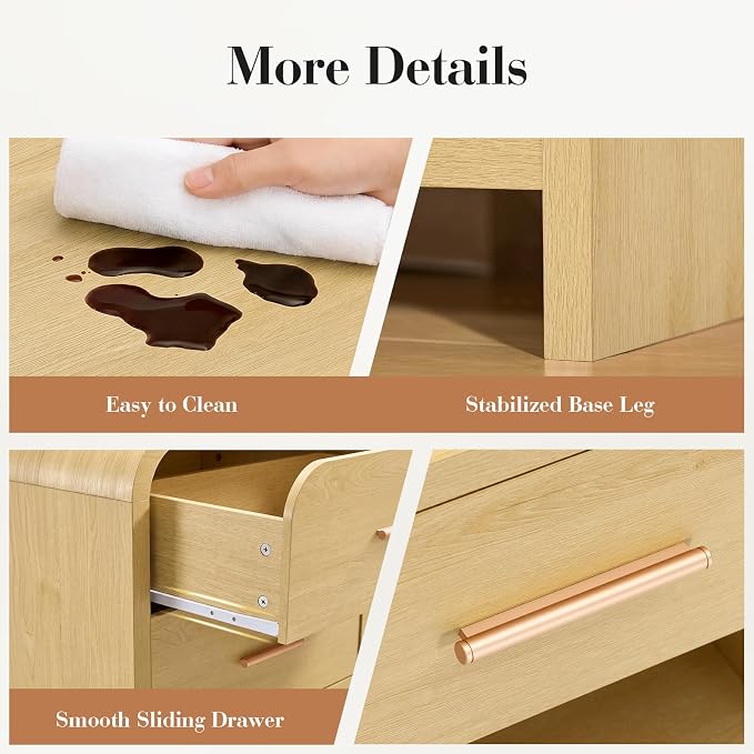 Night Stand Set of 2 [Unique Curved Profile] [FSC-Certified Wooden Board] 2-Drawer Nightstand 24" H Metal Handle Modern Sturdy Bedside Table Side Table End Table | [Curved Profile] [FSC-Certified Wooden Board] Nightstand 24" H Metal Handle Modern Bedsi...