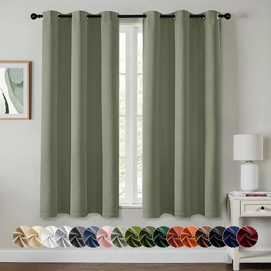 MIULEE Blackout Curtains for Bedroom 2 Panels 40 x 54 Inch Long Sage | Thermal Insulated, Living Room Darkening Grommet Drapes, Noise Reducing, Light Blocking Window Treatments