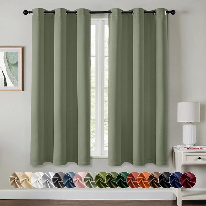MIULEE Blackout Curtains for Bedroom 2 Panels 40 x 45 Inch Long Sage | Thermal Insulated, Living Room Darkening Grommet Drapes, Noise Reducing, Light Blocking Window Treatments