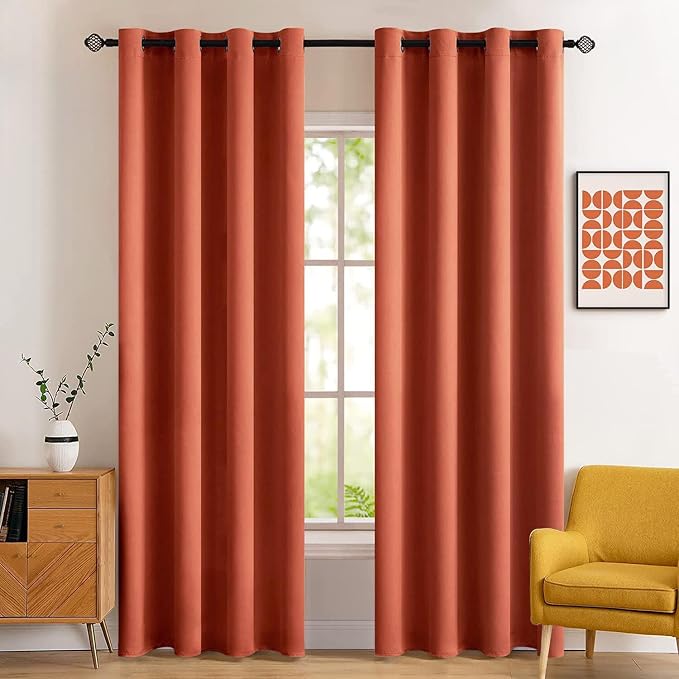 MIULEE Burnt Orange Blackout Bedroom Curtains Drapes 72 Inch Long 52"x72" | Grommet Top, Room Darkening Window Drapes, Privacy Protection, Thermal Insulated, Heat Blocking, Light Blocking