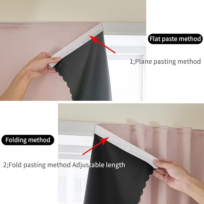 AJAZZ 100% Blackout Self Adhesive Curtains Small Window Short Temporary Black Out Curtains Easy to Install Used for Bedroom Kitchen Window Cover (Pink, 35" W x 63" L 1 Panel)