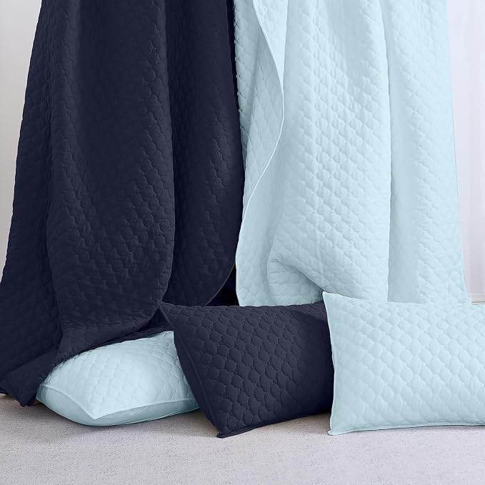 HORIMOTE HOME Quilt Queen Size Aqua Blue, Lightweight Quilt for Summer Ultra-Soft Microfiber Modern Style Quilted Clouds Pattern Bedspread Quit Set 3 Pieces