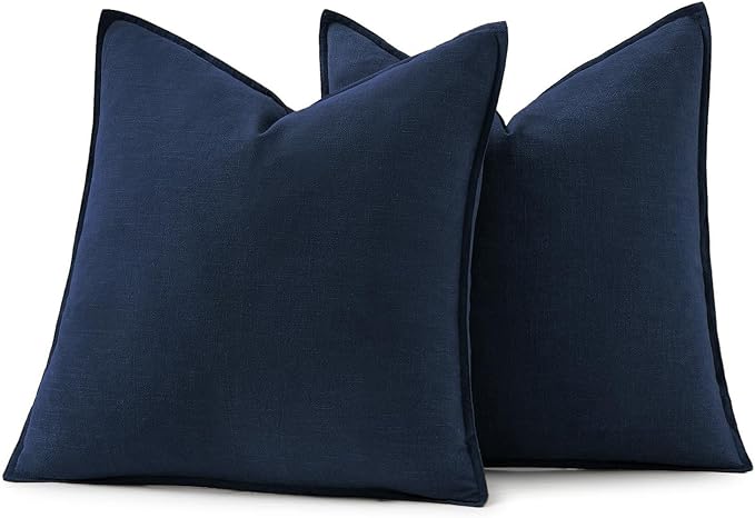 MIULEE Decorative Linen Pillow Covers 24x24 Inch Navy Blue | Boho Farmhouse Neutral Couch Throw Pillows for Bed, Pack of 2 Accent Coastal Modern Pillowcases, Sofa Livingroom Home Decor