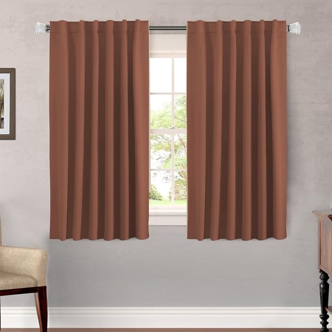 H.VERSAILTEX Blackout Curtains Thermal Insulated Window Treatment Panels Room Darkening Curtains for Bedroom Back Tab/Rod Pocket Small Window Curtains (2 Panels, Washed Spice, 52 x 54 Inch)