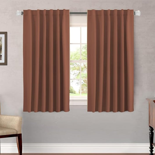 H.VERSAILTEX Blackout Curtains Thermal Insulated Window Treatment Panels Room Darkening Curtains for Bedroom Back Tab/Rod Pocket Small Window Curtains (2 Panels, Washed Spice, 52 x 54 Inch)