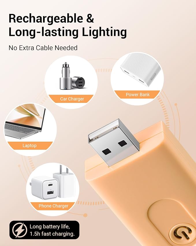 DEWENWILS USB Rechargeable Book Reading Light, Clip on Booklight Peach Fuzz | Flexible Lighting Angle, 2-Level Brightness, Warm White, Booklight for Kids, Book Lovers, Adults