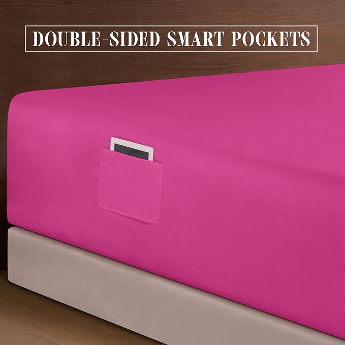 Elegant Comfort Luxurious 1500 Premium Hotel Quality Microfiber 4-Piece Sheet Set, 18-24 Inches Deep - Extra Deep Pocket Sheets - Ultra Soft 4PC Deep Pocket Sheets, California King, Hot Pink