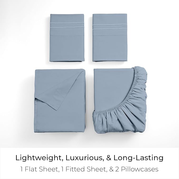 Mellanni Iconic 4-Piece, Ultra Soft Sheet Set (Queen, Blue Hydrangea) | 10M+ Sleepers. Lab-tested: Sleeps Cool, Stays Bright, Strong, Smooth. Good Housekeeping Best Bedding, 7 yrs running.