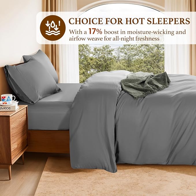 DEITAS 100% Cotton Queen Duvet Covers 3 Piece,1200 Thread Count，Grey | Luxury Egyptian Cotton Comforter Cover With Zipper Closure, Ultra Cooling Breathable, Hotel Bedding Duvet Covers