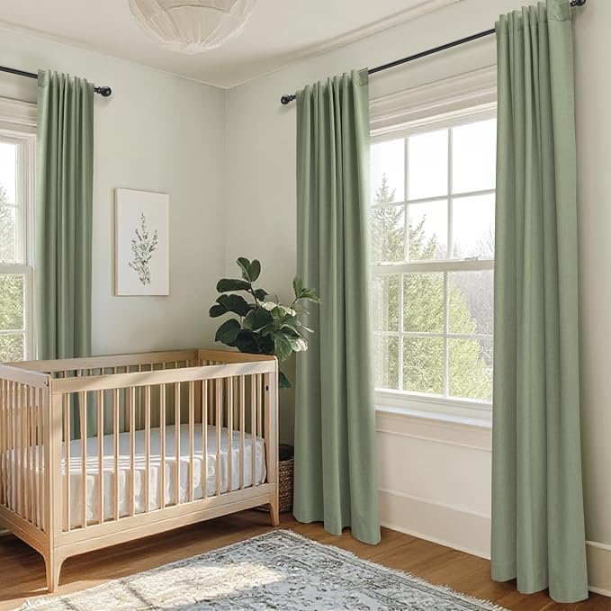 Linen Textured Total Blackout Curtains for Bedroom 96 Inches Long, Sage | 100% Blackout Shield, Back Tab/Rod Pocket Living Room Drapes, Thermal Insulated Blackout Curtains 2 Panels Set, 50"W x 96"L