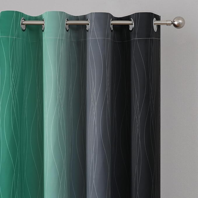 Black and Green Ombre Blackout Curtains 84 Inches Long | Gradient Curtains for Bedroom/Living Room,Thermal Insulated,Energy Saving,Light Blocking,Grommet Window Drapes,52x84,2 Panels