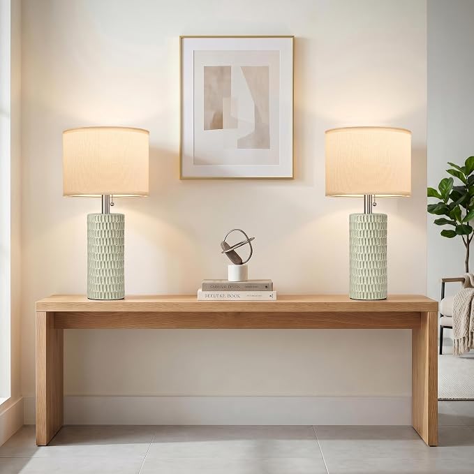 Reaketon 20” Modern Table Lamps Set of 2, Lamps for Bedroom, Light Green | Ceramic Table Lamps for Nightstands, Small Table Lamps for Living Room, Bedside, End Table, Kids Room, Pull Chain Switch
