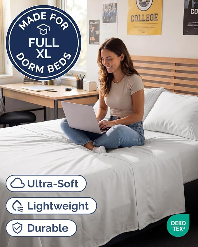 Full XL Sheets - 4 Piece Full XL Sheet Set - Soft & Cooling - Antique White | Hotel Luxury Bedding for Women & Men with Deep Pockets, Ultra-Soft, Comfy, Easy-Fit, Wrinkle Free & Fade Resistant, Oeko-Tex