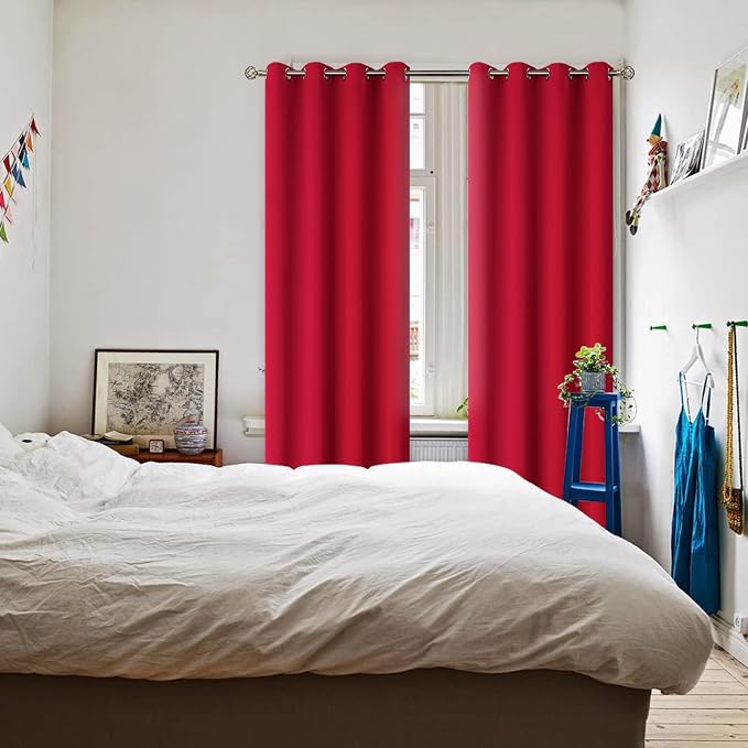 BGment Red Blackout Curtains for Living Room 95 Inch Long - 2 Panels | Grommet Top, Black Out, Extra Long, Room Darkening, Sunblock, Thermal Insulated, Window Drapes for Bedroom, 52x95 Inch